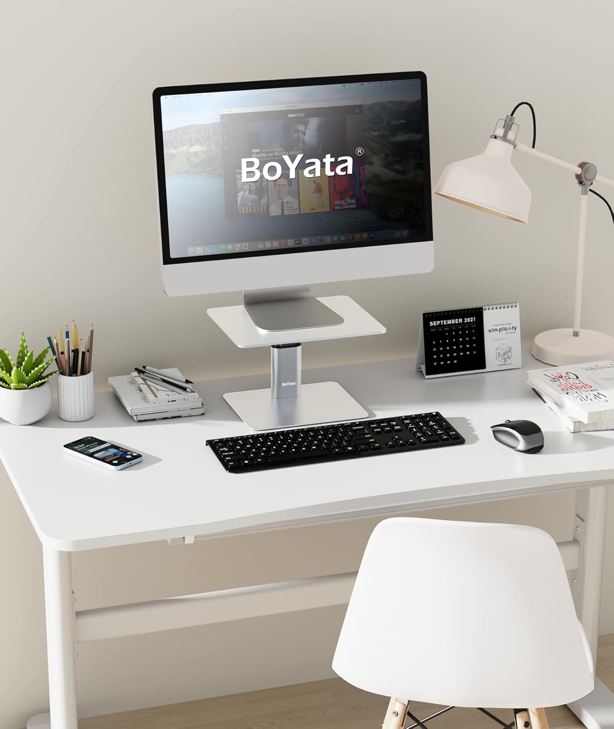 BoYata Monitor Stand, Adjustable Monitor Riser Metal Computer Stand Compatible with TV, PC, Laptop, Computer, iMac, and All Screen Display-Black