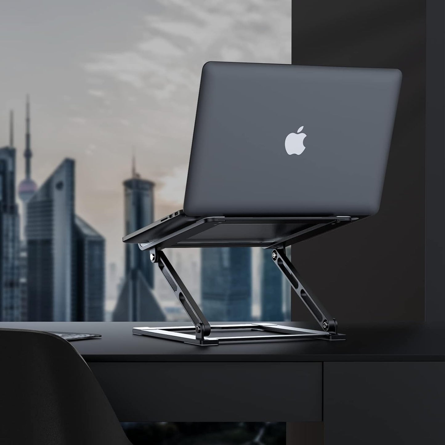Laptop Stand for Desk - Adjustable Laptop Holder, Portable Laptop Riser with Multi-Angle Height Adjustable Computer Stand for MacBook Air/Pro and More Notebooks 10-17.3" - Grey