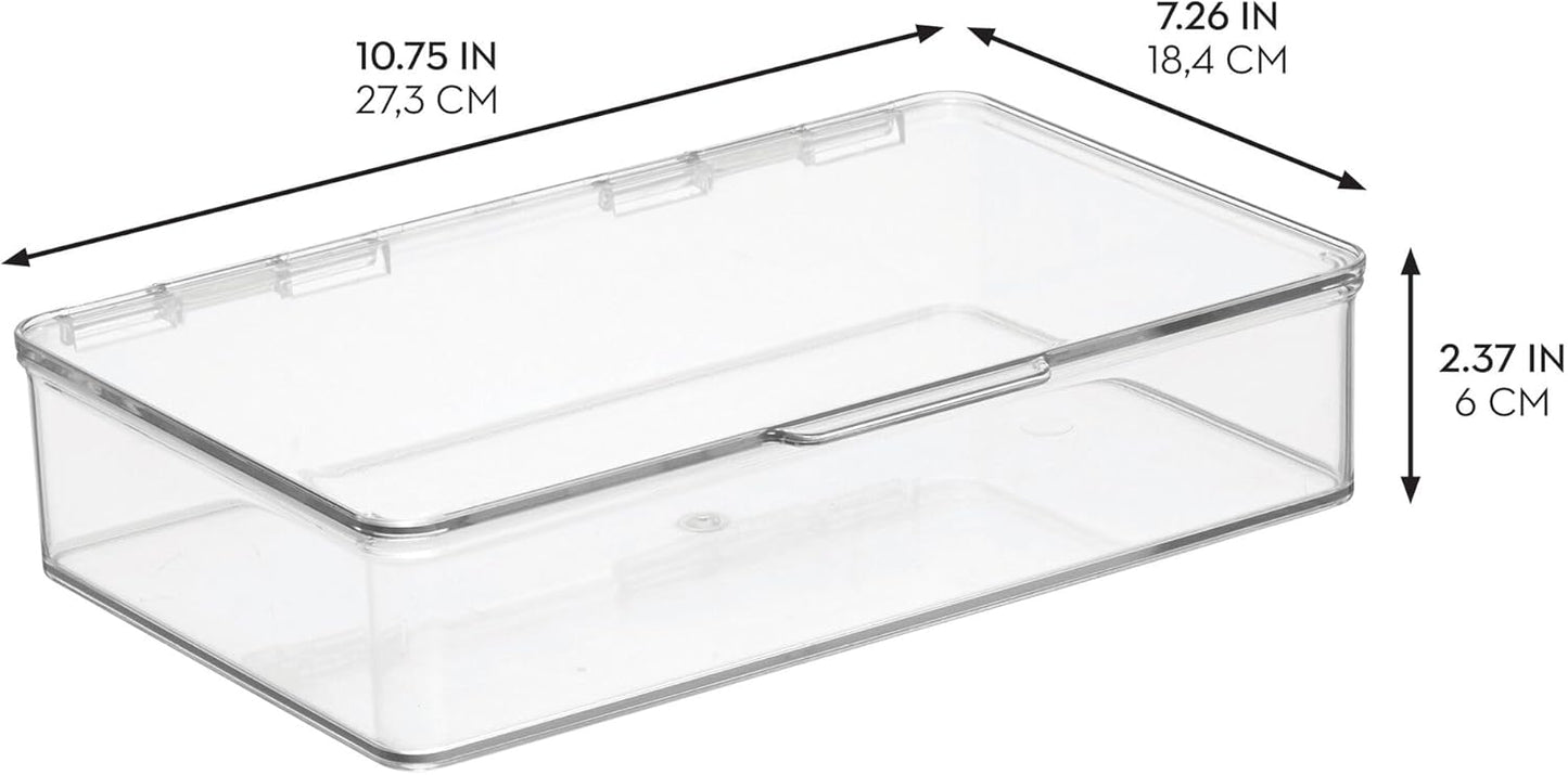 iDesign Kitchen Binz BPA-Free Plastic Stackable Organizer Box with Lid - 7.26" x 10.75" x 2.37", Clear
