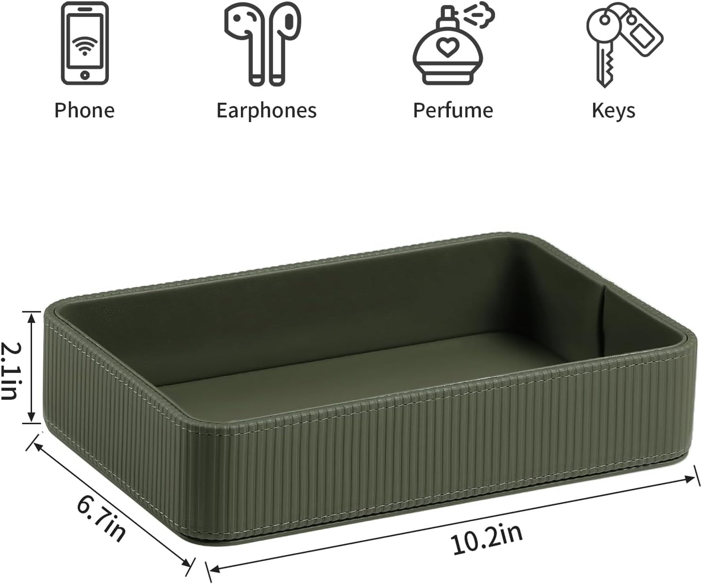 PU Leather Valet Tray Organizer, Modern Nightstand Organizer Bedside Desktop Storage for Womens and Men, Decorative Perfume Trinket Catchall Vanity Tray for Key Watch Wallet (Black)