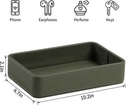 PU Leather Valet Tray Organizer, Modern Nightstand Organizer Bedside Desktop Storage for Womens and Men, Decorative Perfume Trinket Catchall Vanity Tray for Key Watch Wallet (Black)