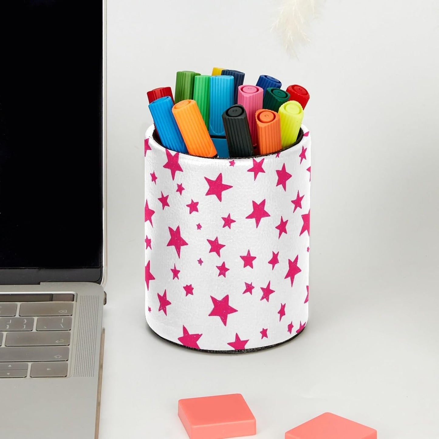 Leather Pen Holder for Desk, Love Cherry Pencil Organizer Pencil Cup Desk Decor Makeup Brush Holder Multifunctional Office Supplies for Home,Office, School