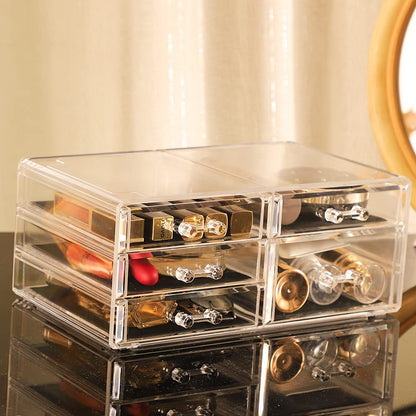 Cq acrylic 1 Pack Clear Stackable Storage Drawers for Vanity,Stackable 6 Drawers Desktop Organizer With Drawers,Cute Desk Storage for Office,Jewelry,Hair Clip,Beauty,Skincare and Make Up Organizers