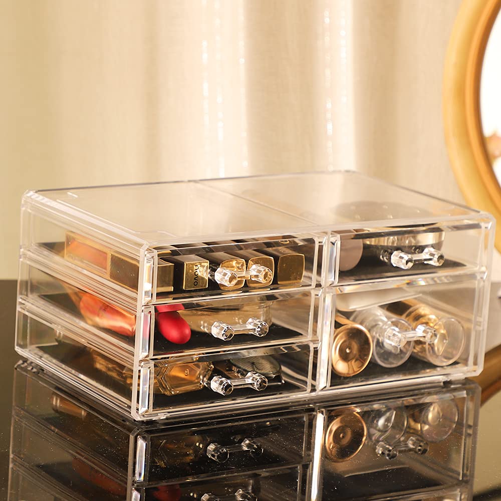 Cq acrylic Drawer Organizer with 3 Long Drawers,Stacking Office Supply Organizer and Desk Pen Storage and Stationary Organizer,Clear Makeup Storage Organizer for Palettes,Cosmetic, Beauty for Vanity