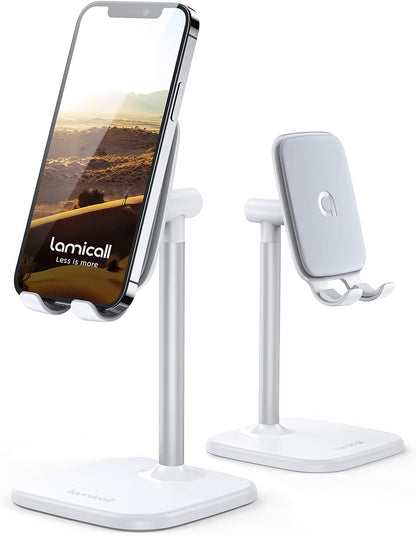 Lamicall Cell Phone Stand for Desk - Adjustable Mobile Phone Holder Dock for Table, Desktop, Office, Compatible with iPhone 13 12 11 X Xr Pro Max 8 7 6 Plus, Mini, More 4-10'' Cellphone and Tablets