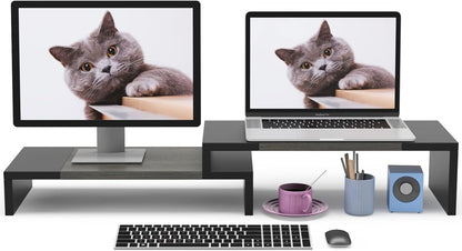WESTREE Dual Monitor Stand Riser - 2 Shelf Computer Stand with Adjustable Length and Angle, Desktop Organizer for 2 Monitors