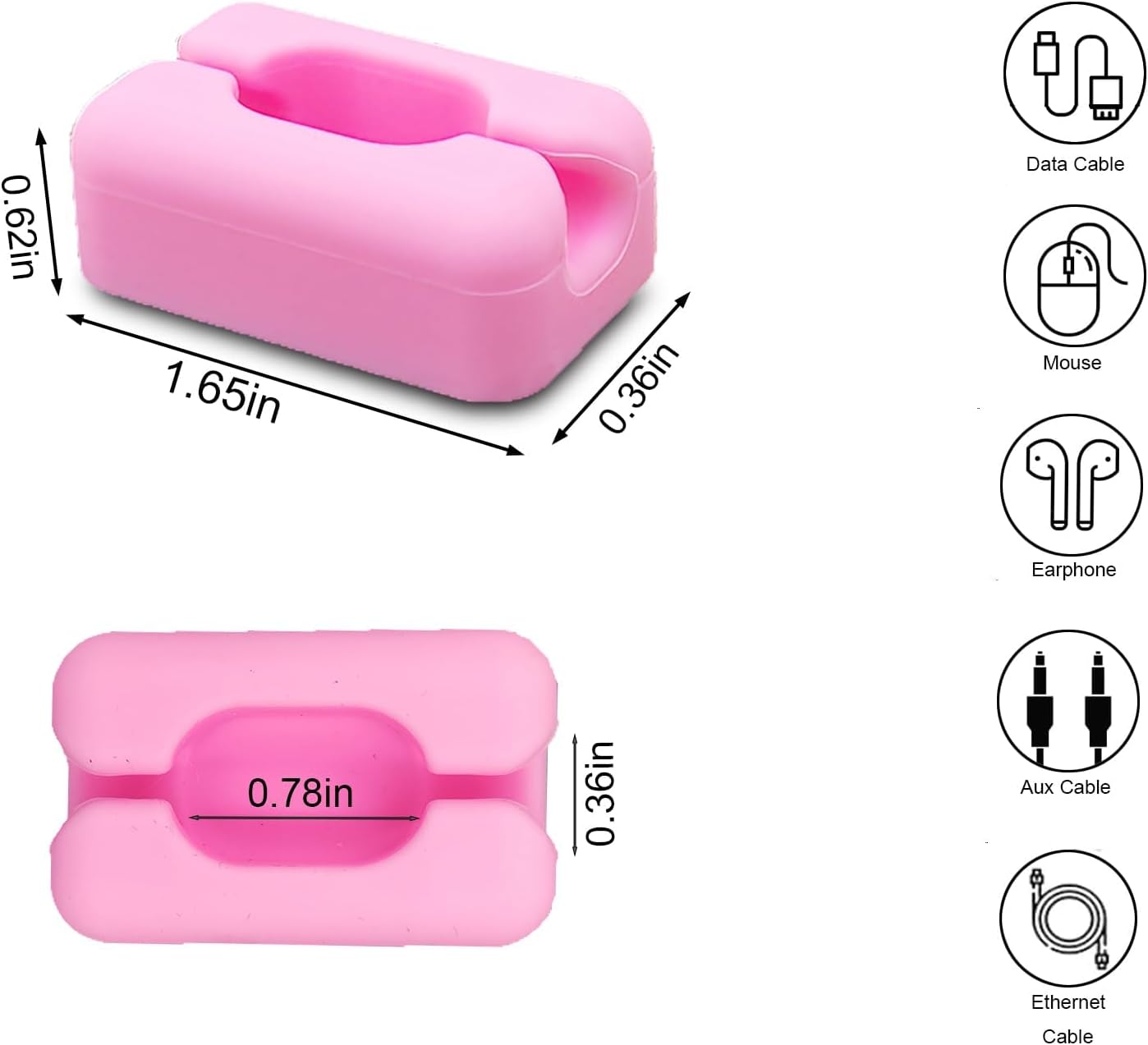 6 Pack Pink Cord Organizer Cable Clips, Silicone Adhesive Cord Clips for Charging Cords Wire Management Keeper for Desk,Nightstand,Car,Office,