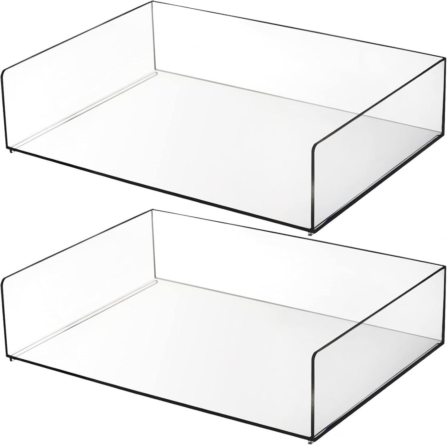 Elsjoy Set of 2 Acrylic File Tray, 2-Tier Stackable Paper Tray Clear Desktop File Organizer for Documents, Books, Magazine, Office, School