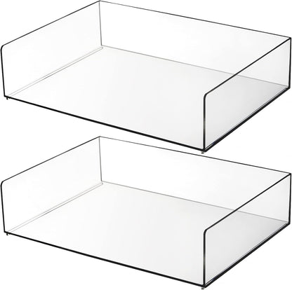 Elsjoy Set of 2 Acrylic File Tray, 2-Tier Stackable Paper Tray Clear Desktop File Organizer for Documents, Books, Magazine, Office, School