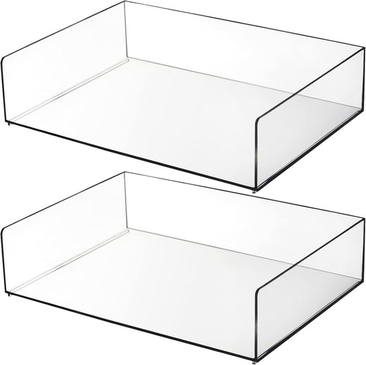 Elsjoy Set of 2 Acrylic File Tray, 2-Tier Stackable Paper Tray Clear Desktop File Organizer for Documents, Books, Magazine, Office, School