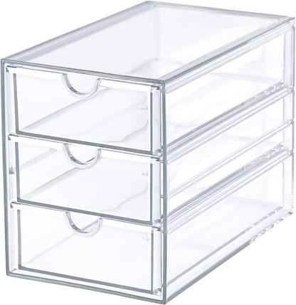 Hipiwe 3 Drawers Acrylic Drawer Organizer Clear Desktop Organizer for Hair Accessories Jewelry Stationery Office Supplies Acrylic Drawer Storage Box for Vanity Bathroom Closet