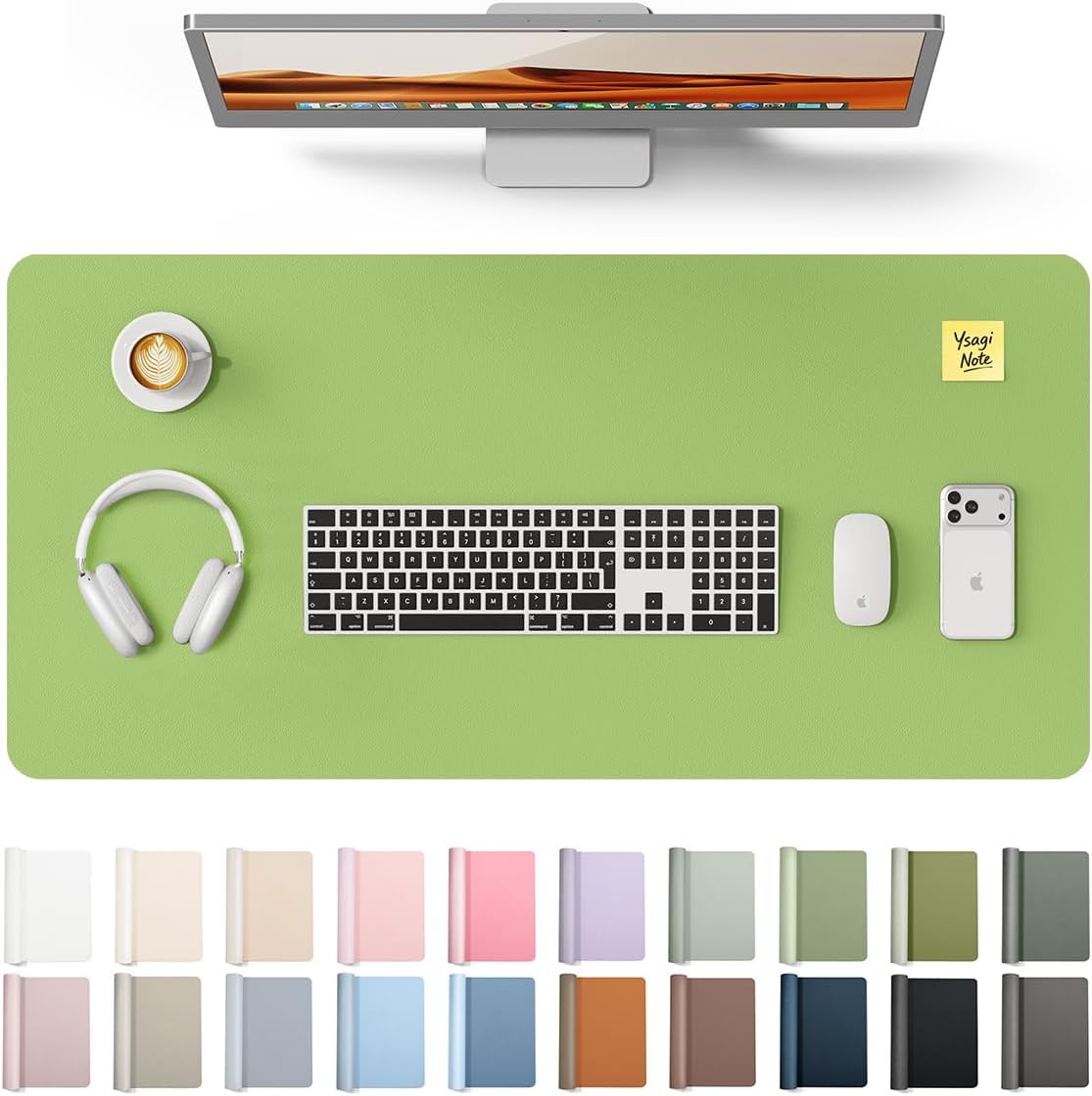 YSAGi Leather Desk Protector, Office Mat, Large Mouse Mat, Non-Slip PU Leather Blotter, Laptop Pad, Waterproof Writing Pad for Office and Home (Light Pink, 23.6" x 13.8") - Colors B