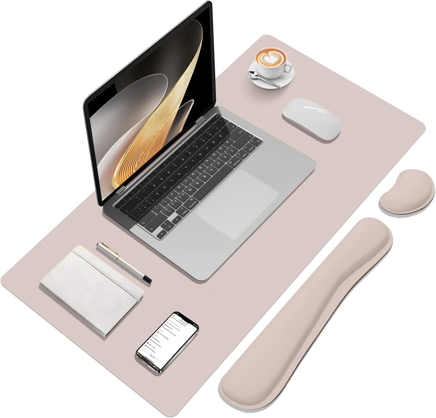 Wrist Rest for Computer Keyboard and Mouse, Ergonomic Design Wrist Support Pad for Keyboard, Soft Memory Foam Desk Pads Support Hand and Arm Easy Typing Pain Relief, 2 Piece Pad, Cream Pink