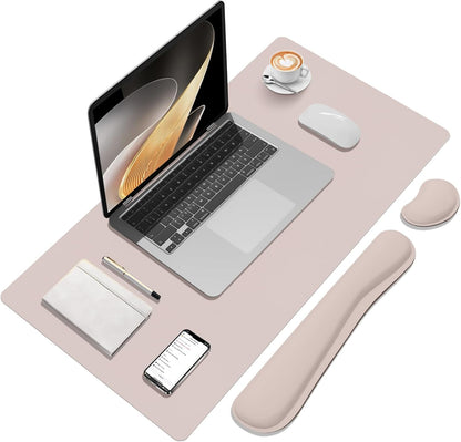 Wrist Rest for Computer Keyboard and Mouse, Ergonomic Design Wrist Support Pad for Keyboard, Soft Memory Foam Desk Pads Support Hand and Arm Easy Typing Pain Relief, 2 Piece Pad, Cream Pink