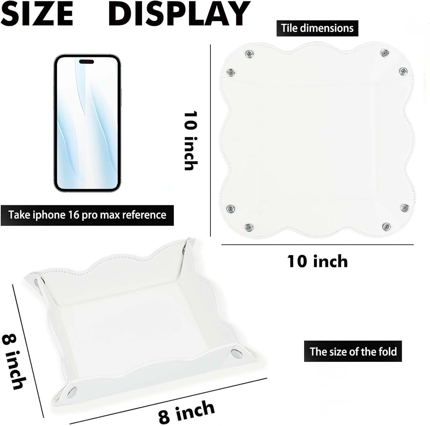 Valet Tray for Men Women - PU Leather Travel Catchall Tray Organizer - Desk Bedside Nightstand Storage Box for Jewelry Key Phone Remote Controller Wallet Watch Glasses Coin Readers -White