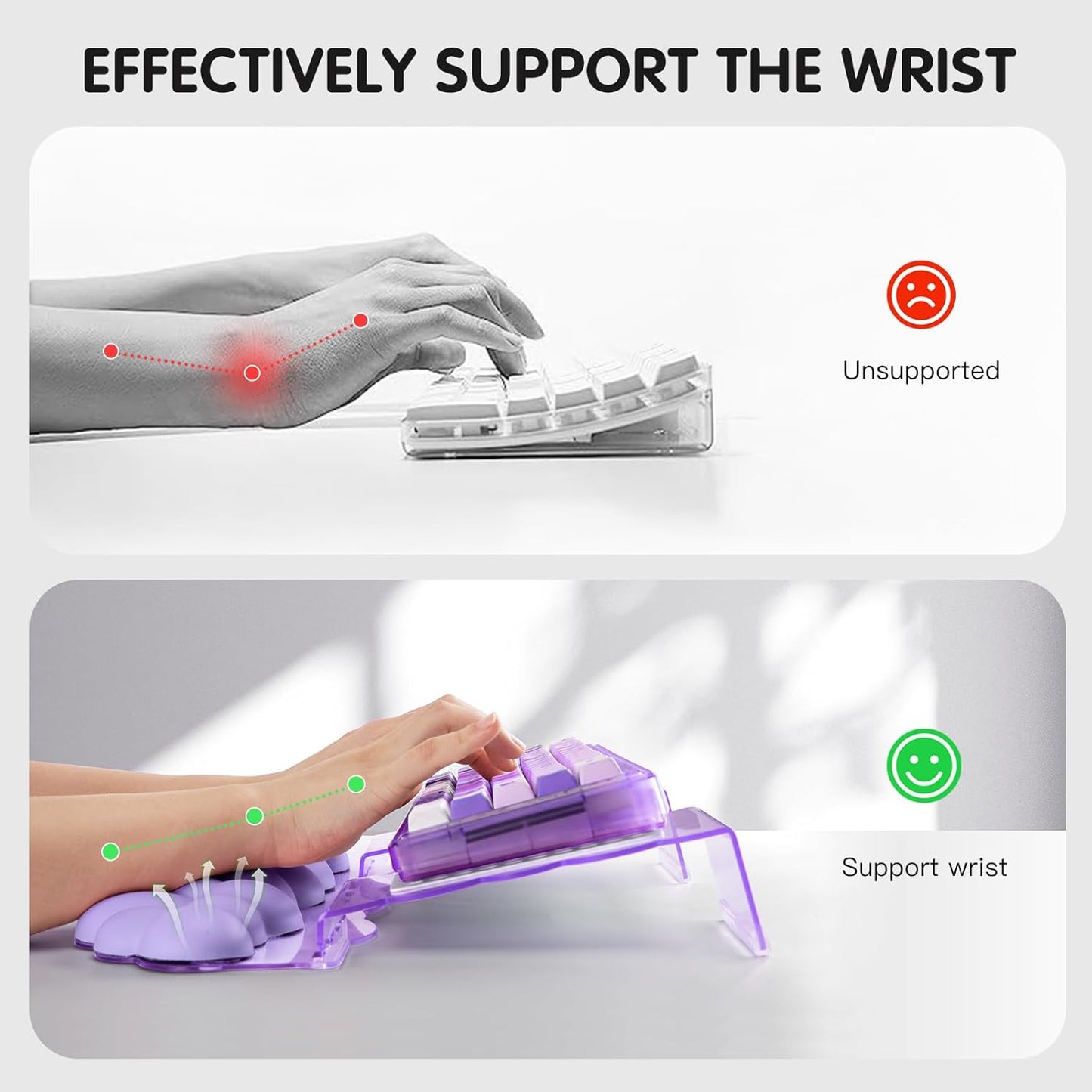 Ergonomic Keyboard Wrist Rest,Adjustable Tilt Stand Combo,Pink Acrylic Cloud Comfort Wrist Support, Customizable Width Riser for Home,Office Desk - Portable Comfortable Typing (Pink)