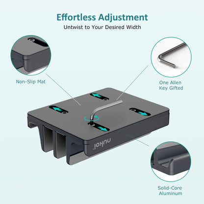 Vertical Laptop Stand - SPACEMax Adjustable GRIPLock Anti-Tip Silicone 4 Slots Aluminum Desktop Holder - Double Dock Stand - 2 Phone Slots Fits Up to 17.3” Laptops, Tablets, Phones - Black
