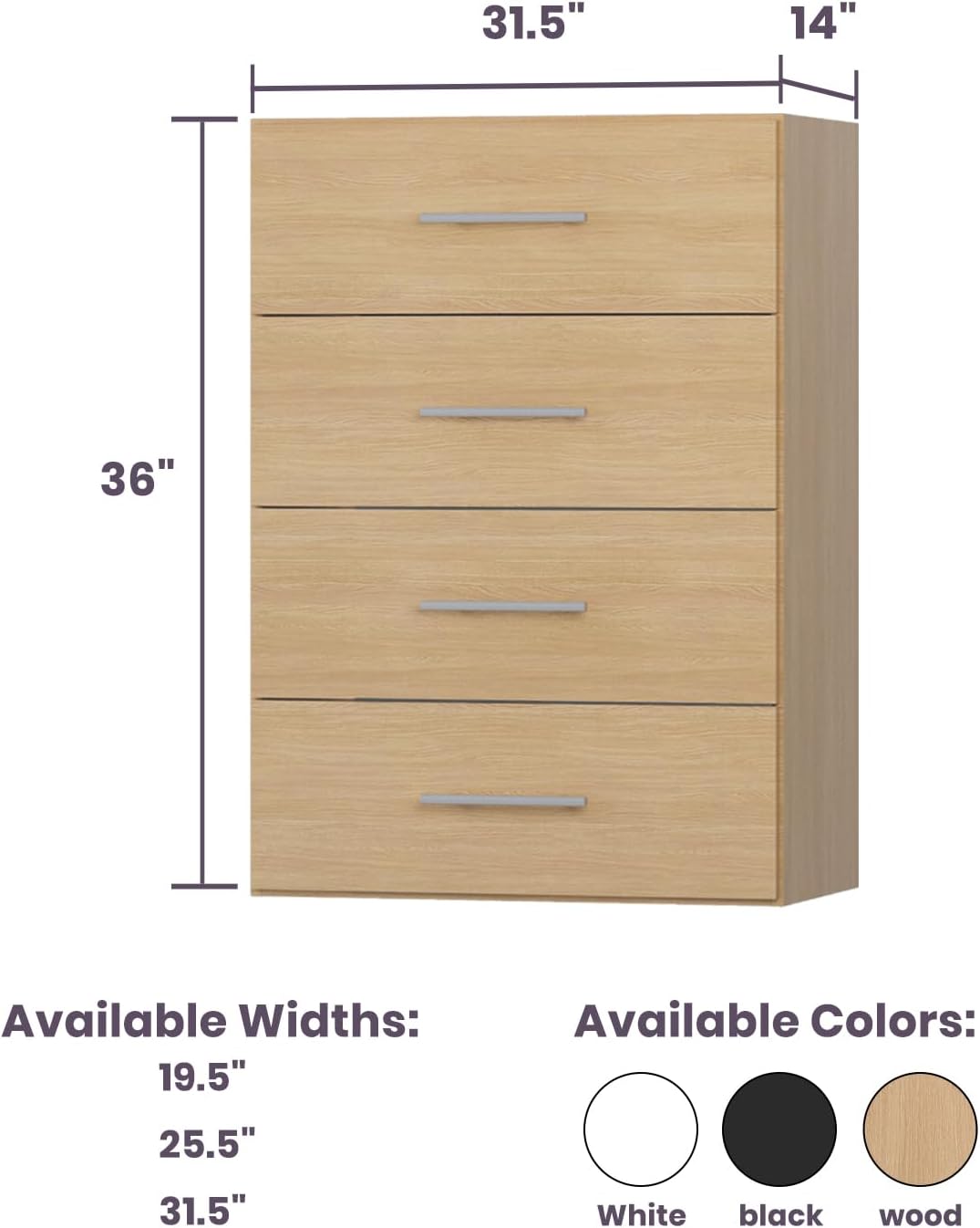 4-Drawer Stackable Storage Organizer Unit for Closet, Modular Wood Closet Storage Bins with Drawers, Closet She-lf Organizer Basket for Hanging Clothes, Wood, 25.5"W