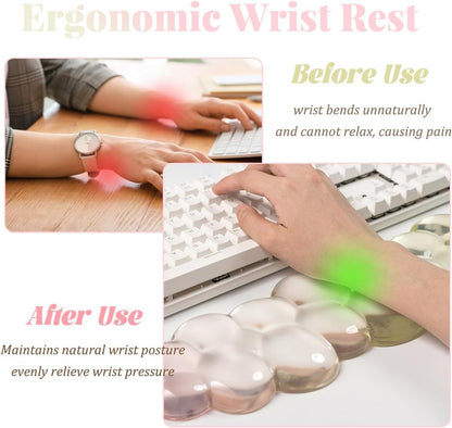 Gel Keyboard Wrist Rest Cloud Set, Clear Ergonomic Wrist Support and Arm Support Keyboard Rest for Typing Pain Relief, with Non-Slip Soft Washable Wrist Rest(Pink Blue)