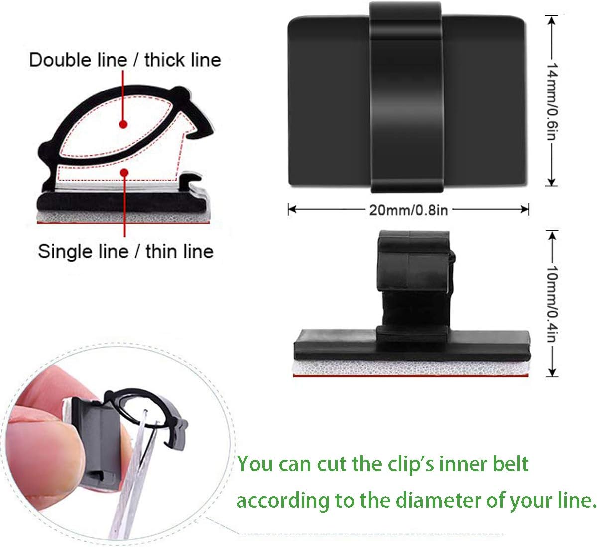Cable Clips Adhesive Cord Organizer, Management 3M Cable Ties Wire Clips Organizer Cable Clamp Holders for Desk Car Tables PC Laptop TV Home Office Walls (0.75"x0.6", 30pcs, Black)