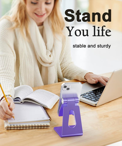 Cell Phone Stand for Desk- Adjustable Phone Stand Holder, Cradle, Dock, Desktop Stand for iPhone 17 16, 15, 14, Plus, Pro, Pro Max, 13 12 X XS,4-8" Phones, Office Accessories (Rose Gold)
