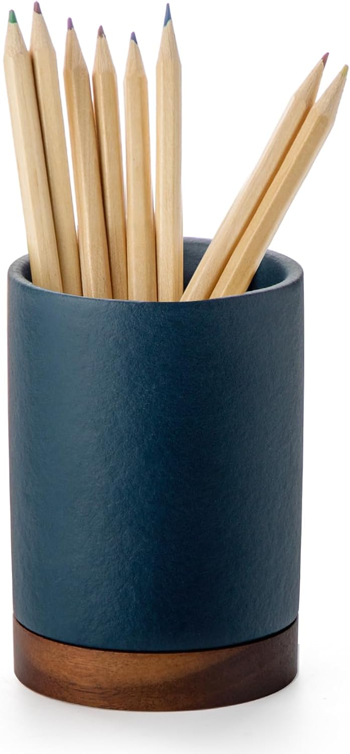 Pen Holder for Desk, Ceramic Pencil Organizer & Makeup Brush Holder, Office Decor and Desk Accessories，Perfect Office Organization,Teacher Supplies (White, Set / 1)