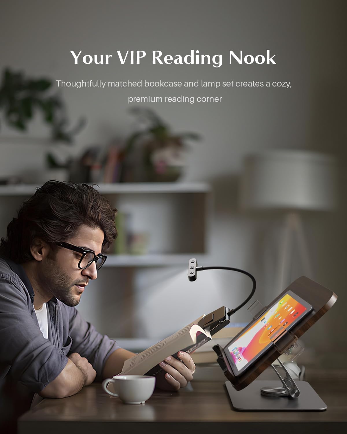 Book Stands for Reading,Adjustable Book Holder with 360° Rotating Metal Base,Foldable Cookbook Stand, Reading Hands Free with ABS Expandable Page Clips for Recipe,Textbook,Laptop