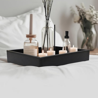 Leather Valet Organizer for Men – Black Catchall for Wallet, Keys, EDC, Jewelry, and Perfume – Nightstand, Dresser, and Bathroom Vanity Storage