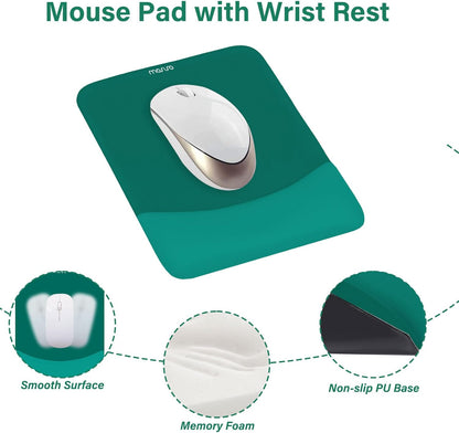 MOSISO Wrist Rest Support for Mouse Pad&Keyboard Set, Rectangular Ergonomic Mousepad Non-Slip Base Home/Office Pain Relief&Easy Typing Pad with Neoprene Cloth&Raised Silicone Lining, Green