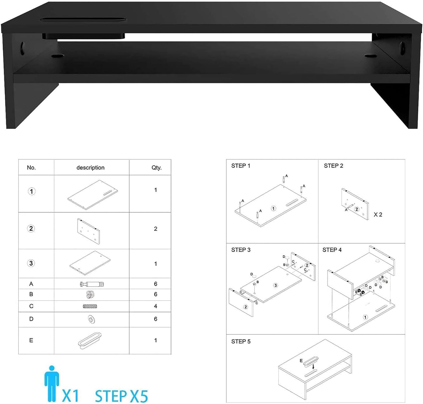 BONTEC Wooden Monitor Stand Riser, 2-Tier Desk Shelf with Storage Organizer, Ergonomic Computer Stand with Cable Management, Cellphone Holder, White, 16.5 Inch