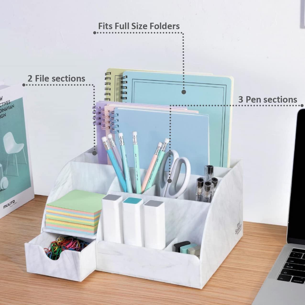 My Space Organizers Clear Acrylic Desk Oganizer, 9 Compartments, Office Supplies and Desk Accessories Organizer, Home Decor Desktop Organizer (Clear)