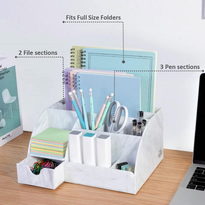 My Space Organizers Clear Acrylic Desk Oganizer, 9 Compartments, Office Supplies and Desk Accessories Organizer, Home Decor Desktop Organizer (Clear)