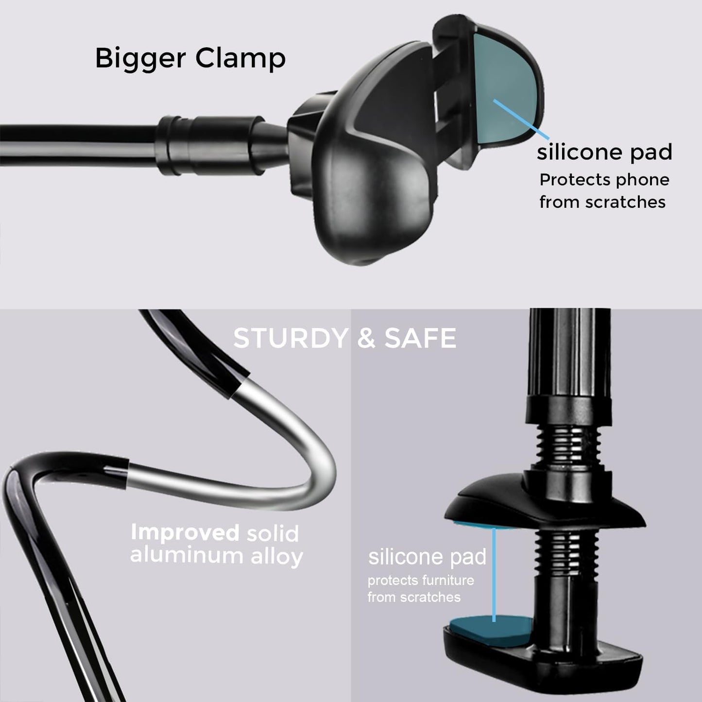 TONDA Phone Holder for Bed Desk, Gooseneck Phone Holder Stand with 33 inch Adjustable Flexible Long Arm Clip Clamp Bracket Mount for iPhone 15 Pro Max XR X 8 7 6 or Other 4-7" Devices