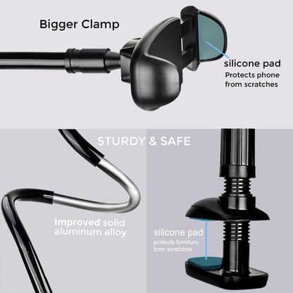 TONDA Phone Holder for Bed Desk, Gooseneck Phone Holder Stand with 33 inch Adjustable Flexible Long Arm Clip Clamp Bracket Mount for iPhone 15 Pro Max XR X 8 7 6 or Other 4-7" Devices