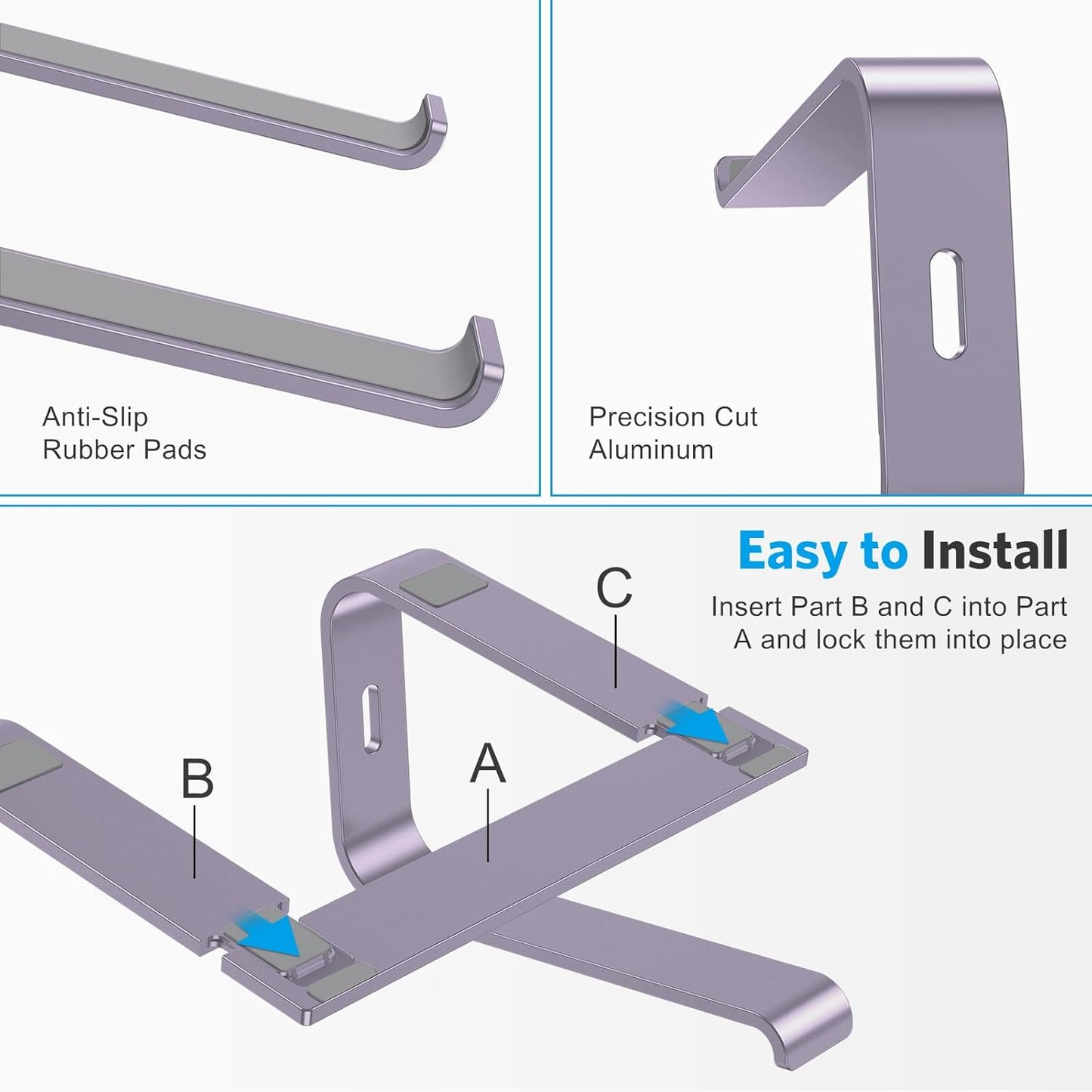 OMOTON Laptop Stand, Detachable Laptop Mount, Aluminum Laptop Holder Stand for Desk, Compatible with MacBook Air/Pro, Dell, HP All Laptops (11-16 inch), Silver