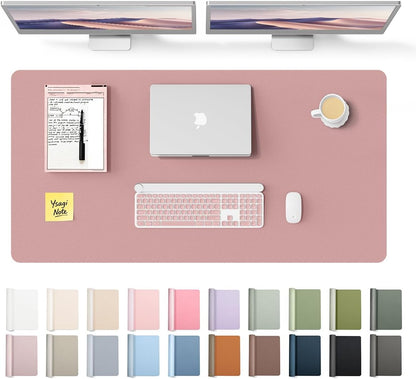 YSAGi Leather Desk Protector, Office Mat, Large Mouse Mat, Non-Slip PU Leather Blotter, Laptop Pad, Waterproof Writing Pad for Office and Home (Light Pink, 23.6" x 13.8") - Colors B