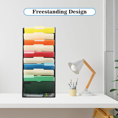 EASEPRES Desk File Organizer Mesh 6-Tier, Hanging Wall Mount Document Organization Stand, Desktop Vertical Mail Paper Folder Holder Rack with Bottom Tray for Office Home Cubicle Countertop, Black