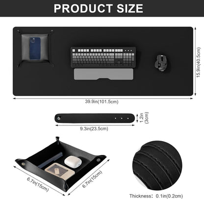 DAWNTREES Dual Sided Desk Mat,Leather Desk Pad,Cork Desk Mat Protector,with PU Leather Valet Tray Organizer,Large Mouse Pad,Desk Writing Pad for Office and Home(Dark Green 31.5"x15.8")