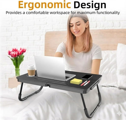 BUYIFY Foldable Laptop Bed Desk for Couch, Sofa - Large Lap Desk Tray Table with Cup Holder and Tablet Slot - Portable Notebook Stand for Eating, Writing, Studying and WFH -NEW-006