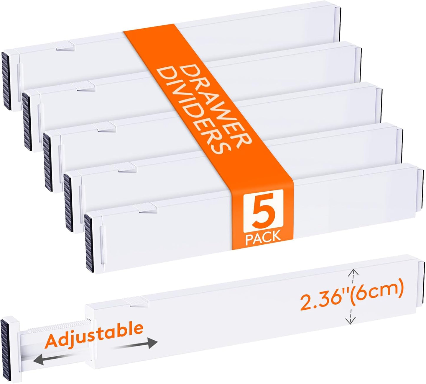 Lifewit 5 Pack 4" High Drawer Dividers 28-43.5cm/11-17" Adjustable Drawer Organizer for Clothes/Utensils, Expandable Drawer Separator in Dresser/Kitchen/Bedroom/Office Organization & Storage White