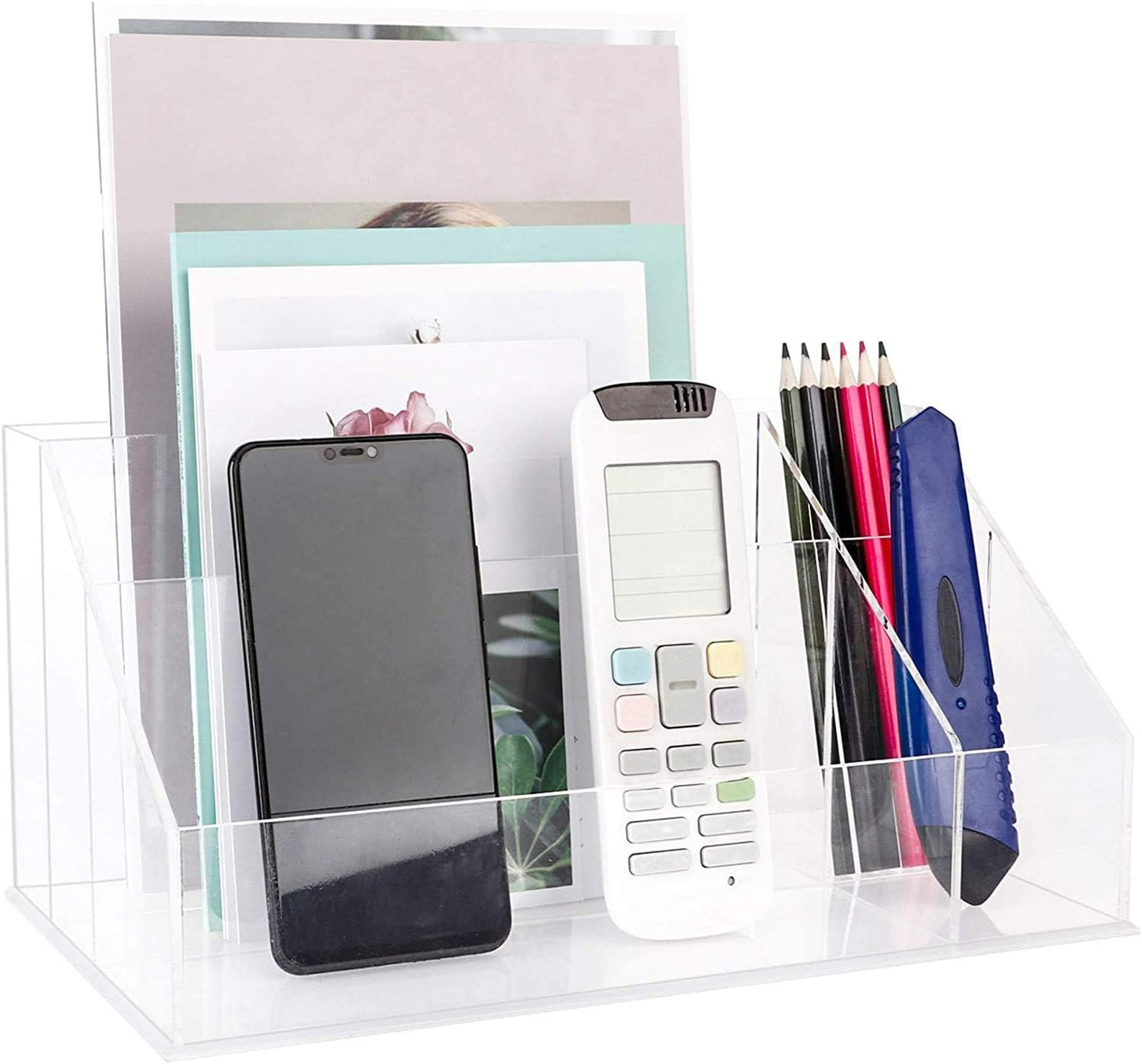 YestBuy Acrylic Desk Organizer, Clear Desk Paper Tray Organizer with Sorter, Vanity Makeup Organizer, Clear Cosmetic eyeshadow palette Holder Perfect for Home and Office
