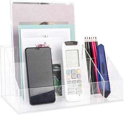 YestBuy Acrylic Desk Organizer, Clear Desk Paper Tray Organizer with Sorter, Vanity Makeup Organizer, Clear Cosmetic eyeshadow palette Holder Perfect for Home and Office