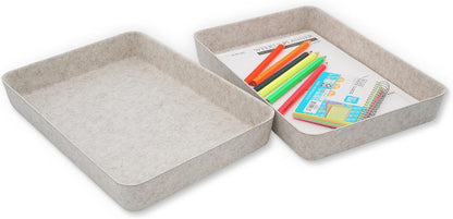 Welaxy 2-piece Office desk drawer organizer tray letter-size documents A4 paper book file Folder Holder storage bins (Orange + Green)