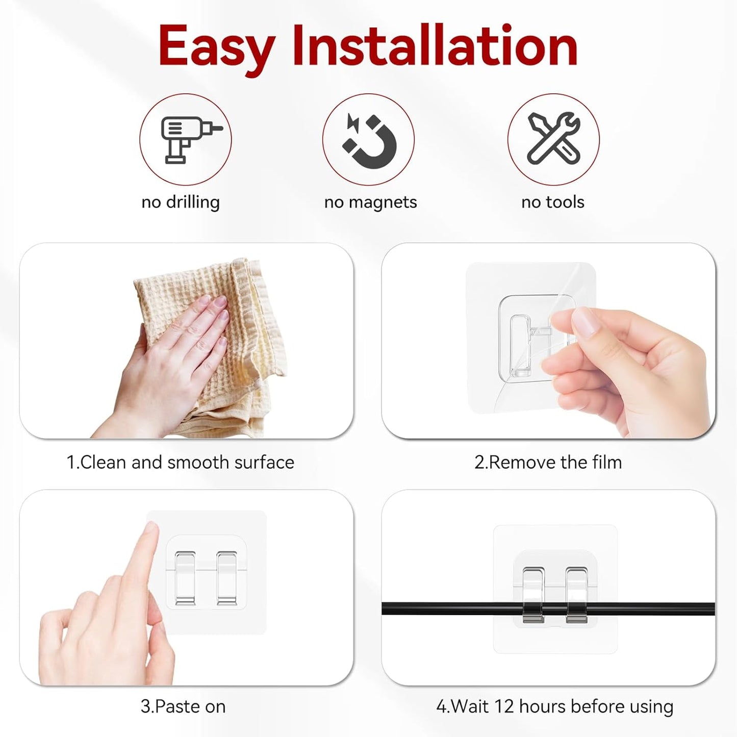 Latoxcaa 120PCS Heavy-Duty Adhesive Cable Clips, Clear Traceless Cord Organizer & Wire Holders for Wall, Desk, Car, LED Strips and Outdoor Lights (Small)