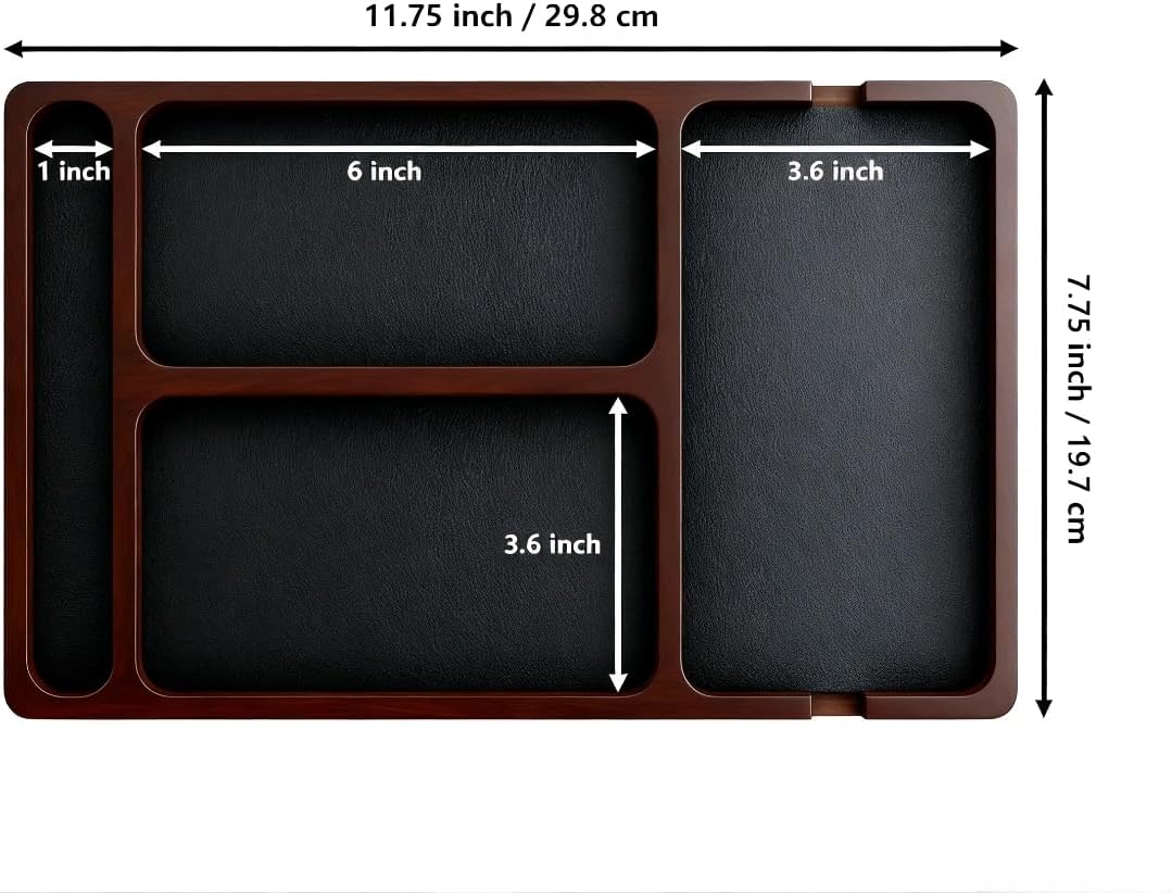 Wooden Valet Tray with Leather Inlay - Key and Wallet Tray, Wooden Jewelry Tray - Nightstand Desk Organizer for EDC Essentials (Keys, Phone, Wallet, Watch, Earbuds) (wood)