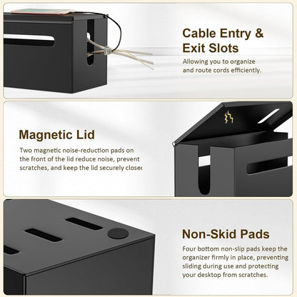 Metal Cable Management Box - Large Cable Organizer Box and Power Strip Box for Electrical Cord Hiding, Home Office Desk and Floor Cables Hider, TV Wires Storage Organization