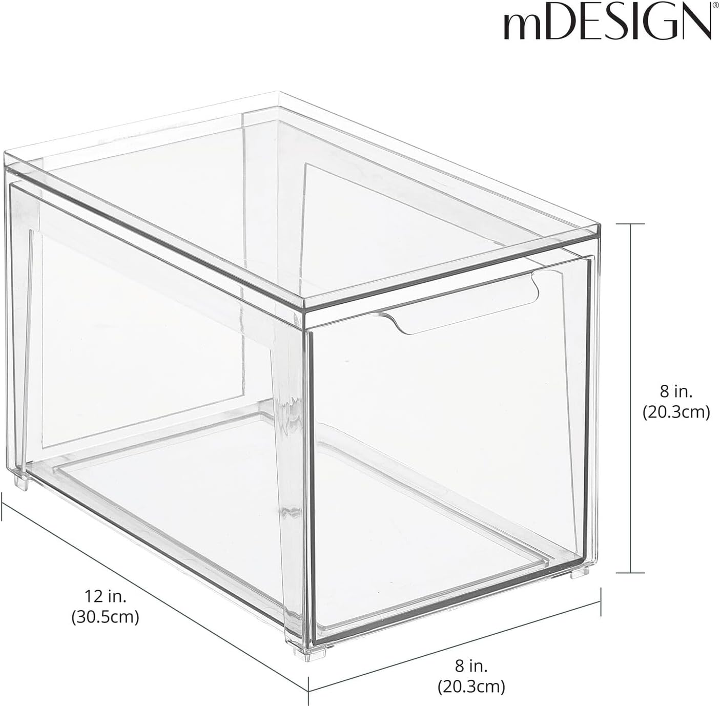 mDesign Plastic Stackable Closet Storage Organizer Bin Containers with Front Pull Drawer for Cabinet, Desk, Shelf, Cupboard, or Dresser Organization - Lumiere Collection - Clear