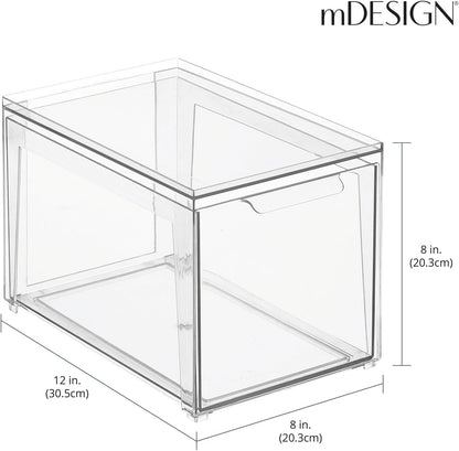 mDesign Plastic Stackable Closet Storage Organizer Bin Containers with Front Pull Drawer for Cabinet, Desk, Shelf, Cupboard, or Dresser Organization - Lumiere Collection - Clear