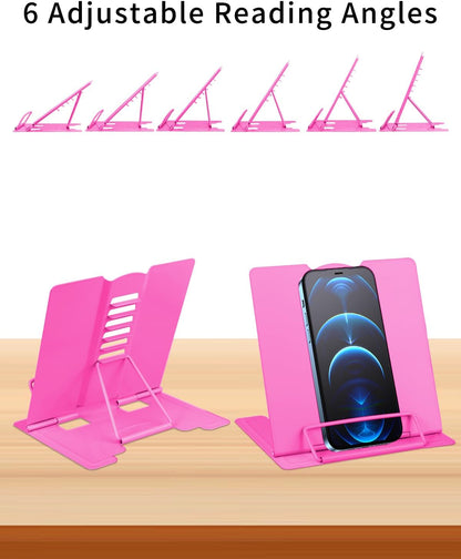 MSDADA Small Desk Book Stand Metal Reading Rest Book Holder Adjustable Cookbook Documents Holder Portable Sturdy Bookstands for Recipes Textbooks Tablet Music Books(White)