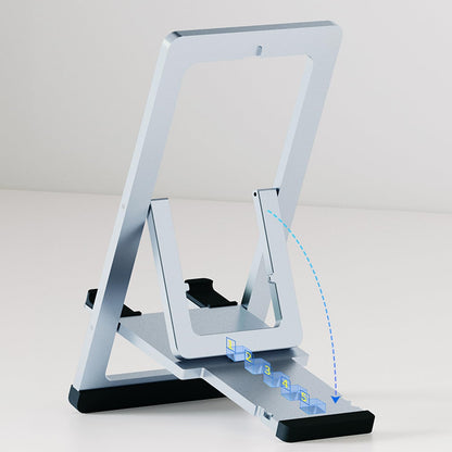 Cell Phone Stand Foldable Aluminum Adjustable Phone Holder for Desk Portable Travel Holder Office Desk Accessories Compatible with iPhone 16 15 14 13 12 11 Pro Max X for Samsung Moto Google (Silver)
